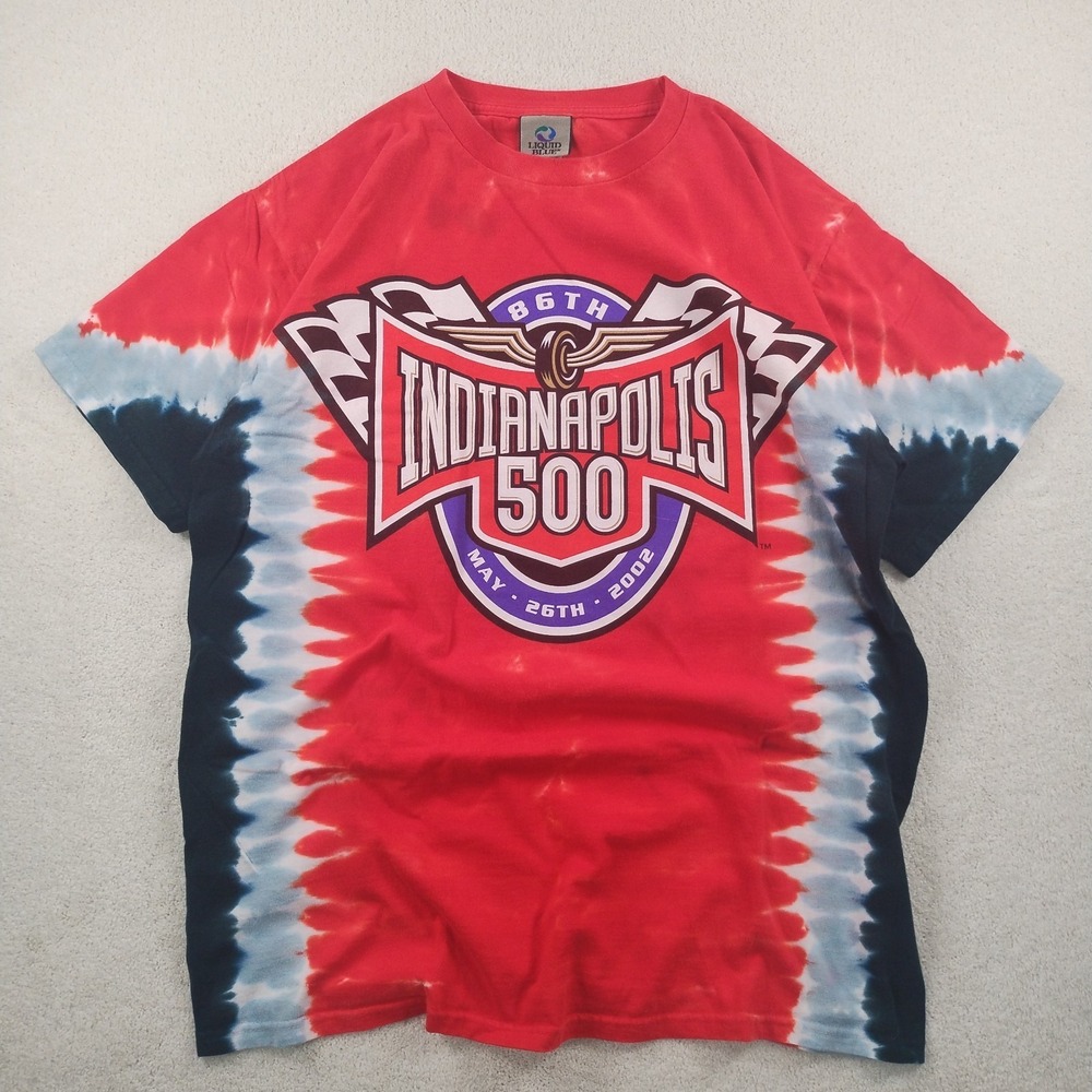 Vtg 2002 Liquid Blue 86th Indy 500 Tshirt Men's Large Red Tie Dye Racing y2k
